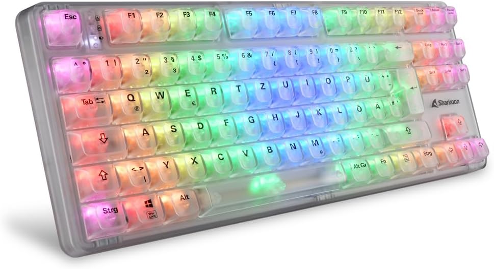 Thumbnail 1 de Sharkoon Crystal Shark RGB, Weiß – transparente TKL-Tastatur mit Wechsel-Schaltern
