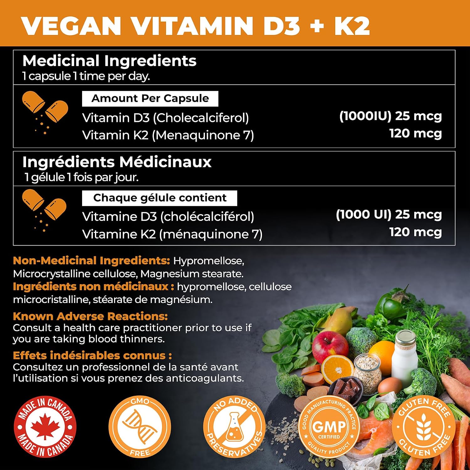 Thumbnail 6 de DH Nutrition Vegan Vitamin D3 + K2 (MK-7) Capsules, Canadian-Made 2-Pack