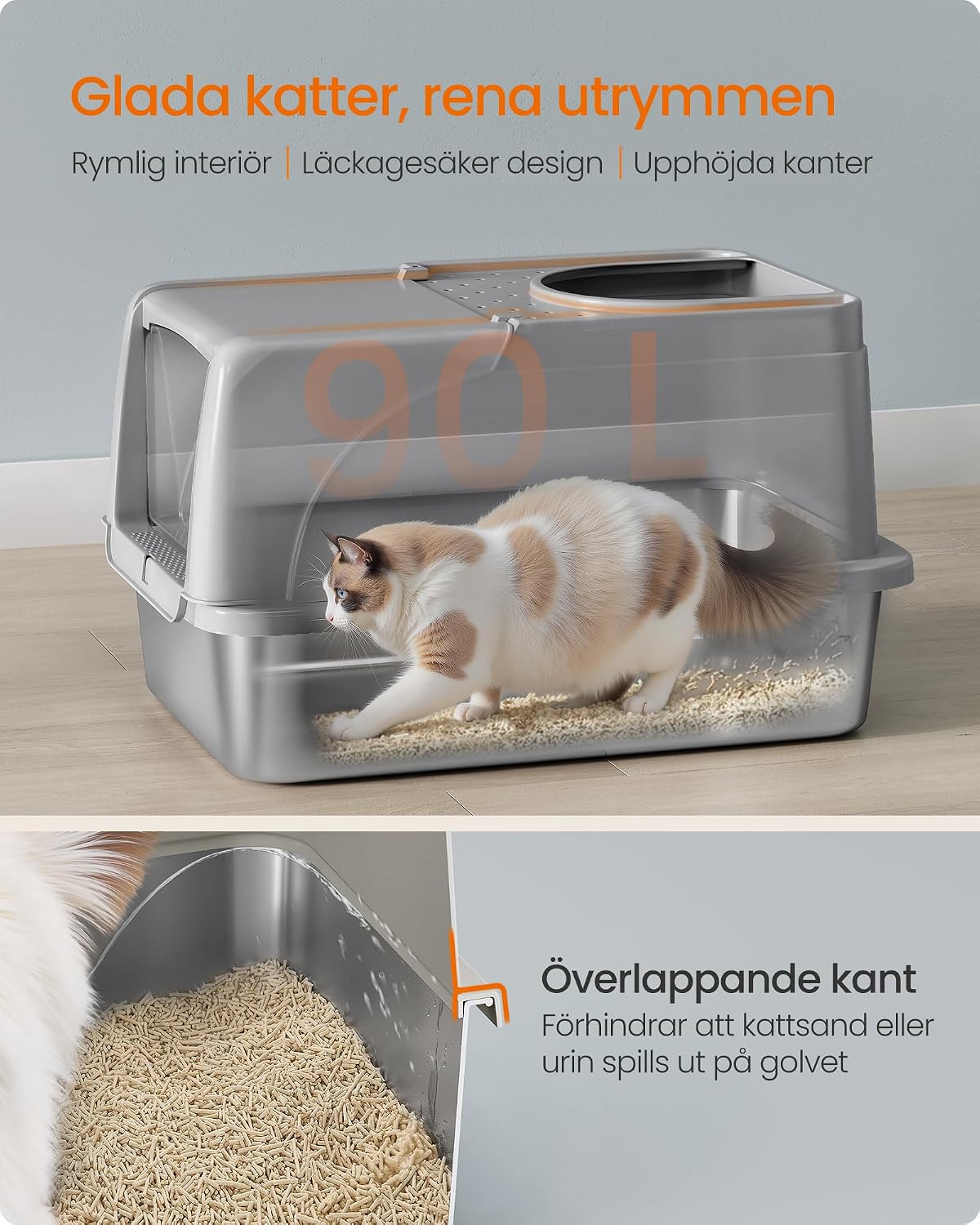 Detalle 2 de FEANDREA PPT005G01 kattlåda i rostfritt stål med svänglock och dubbel ingång