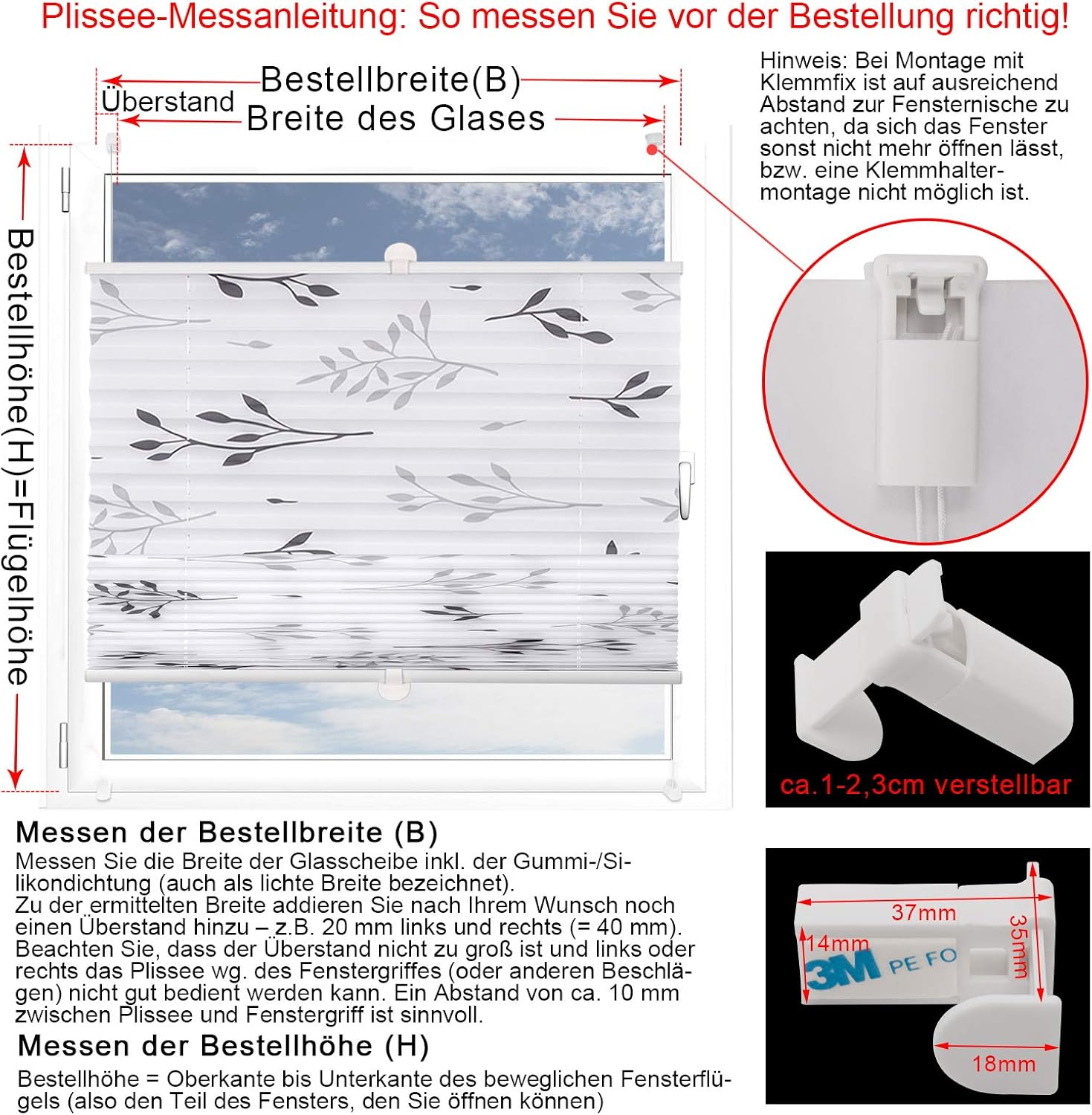 Thumbnail 5 de WOLTU Plissee Faltrollo Klemmfix ohne Bohren 90x130 cm Grau – Easyfix mit Klemmträger für Tür & Fenster