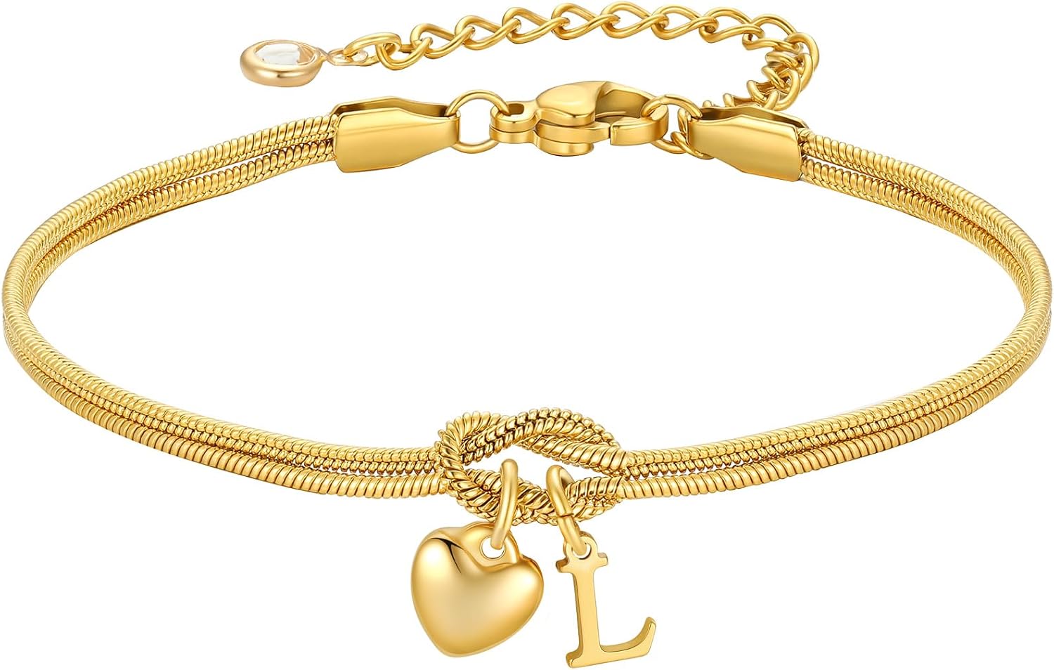 Detalle de TINGN Armband Gold Damen Mädchen – 18K goldvergoldetes Knotenarmband mit Buchstaben und Herz-Anhänger
