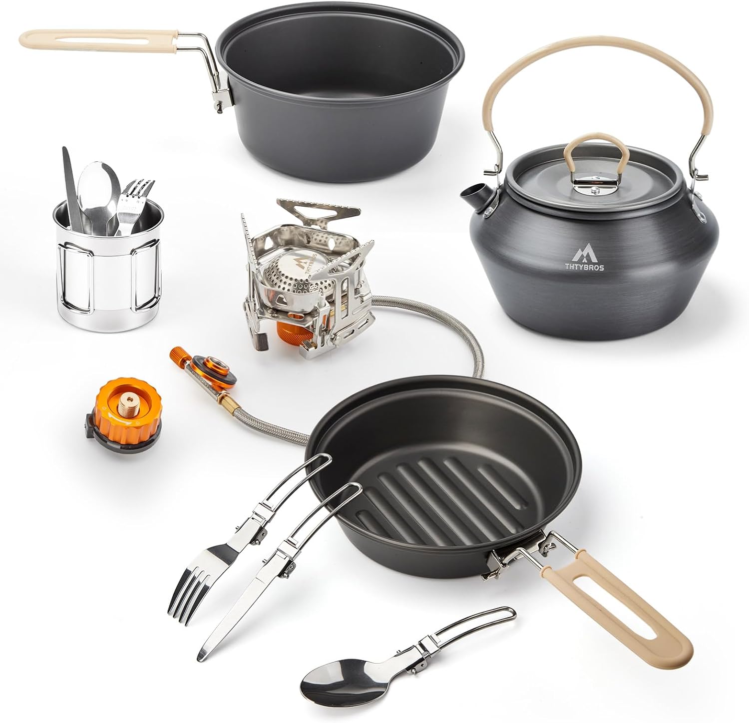 Thumbnail 6 de THTYBROS Camping Cookware Set with Kettle, Folding Stove and Stainless Steel Utensils