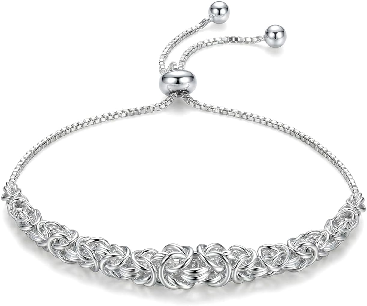 Detalle de LeCalla 925 Sterling Silver Byzantine Bracelet – Italian Sliding Bolo Chain for Women