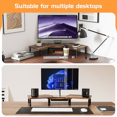 Thumbnail 8 de ETHU Dual Monitor Stand Riser with Drawer 75-103.4cm, Walnut