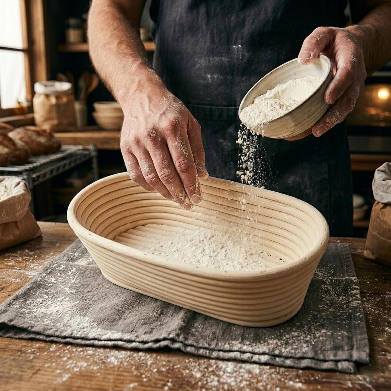 Thumbnail 4 de Apasiri Rattan Fermenting Bread Basket ovale rijsmand van rotan, 25 cm