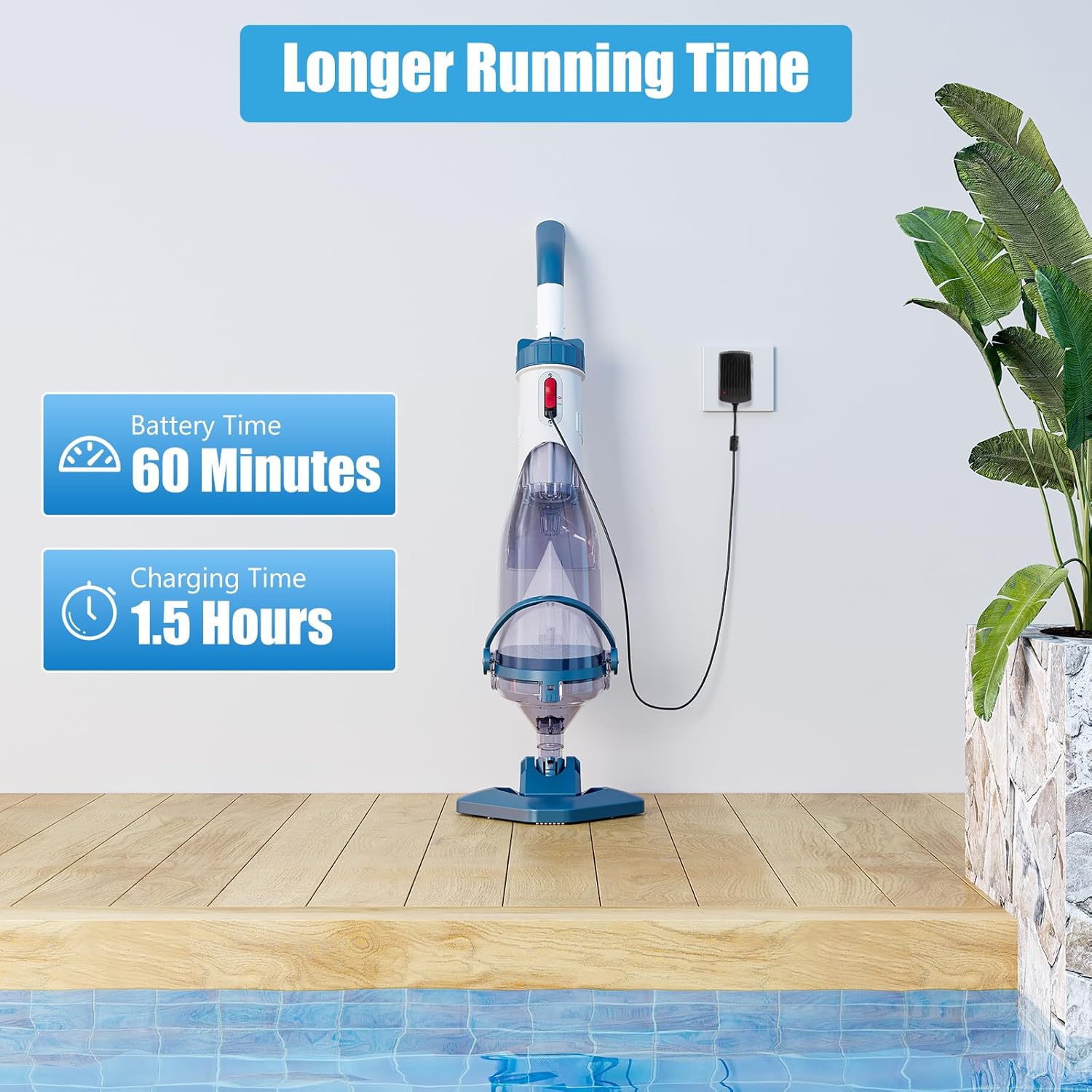 Thumbnail 2 de Enhulk Aspirateur de Piscine sans Fil — Liberté de nettoyage jusqu’à 60 minutes, tête interchangeable et perche télescopique 222 cm