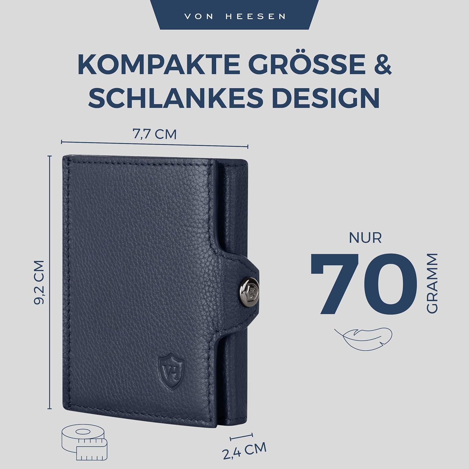 Thumbnail 4 de VON HEESEN Slim Wallet mit XL Münzfach & RFID-Schutz – Mini Geldbörse aus Nappa-Leder, Blau