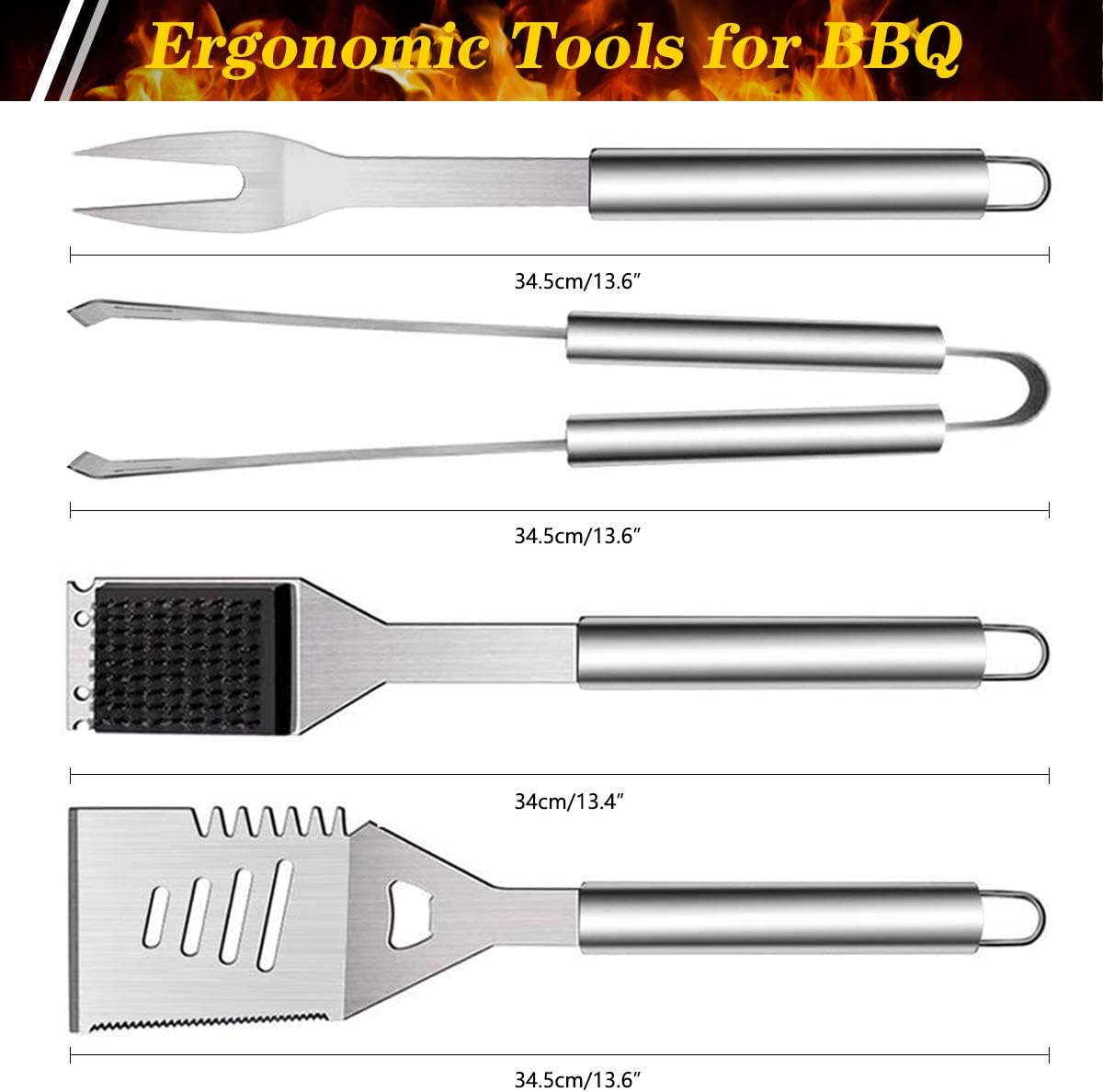 Thumbnail 1 de QH7 10-Pack BBQ Tool Set (Stainless Steel) with Storage Bags for Outdoor Grilling