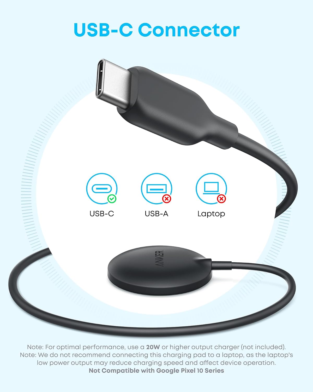 Detalle de Anker MagSafe Charger Pad for iPhone 16/15 Series (Qi2, 15W) – Compact, Safe and Long-Cabled
