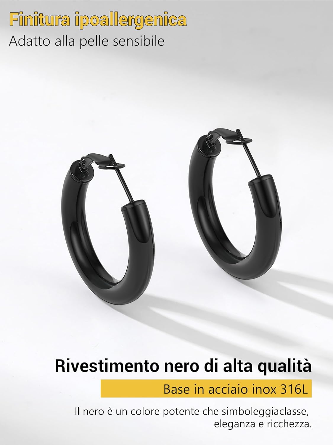 Thumbnail 3 de PROSTEEL orecchini oversize a cerchio neri in acciaio 316L (30/40/60/80 mm)