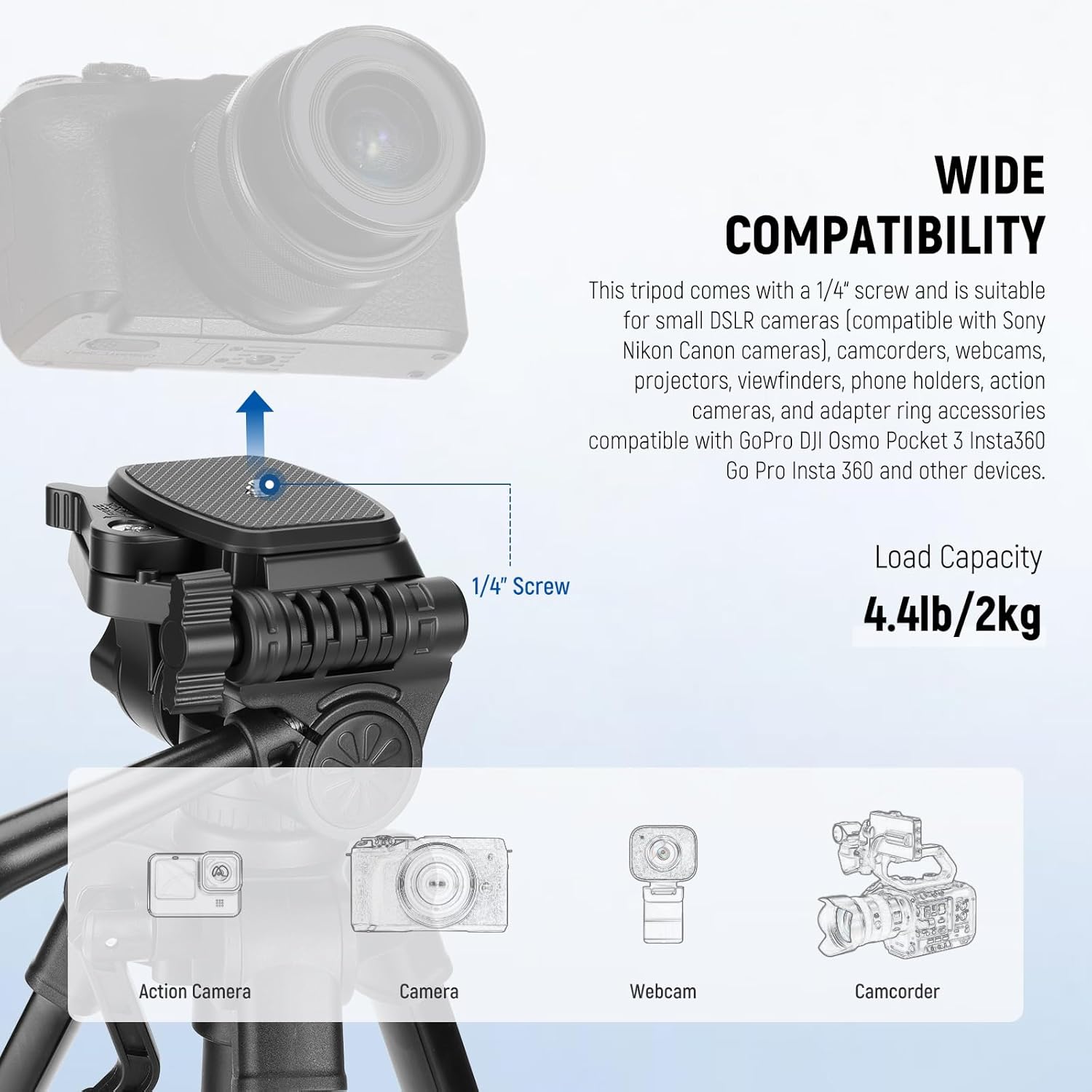 Thumbnail 4 de NEEWER Entry Level Version Mini Tischstativ TP52 – kompakt, mit 3-Wege-Neigekopf und Smartphone-Halterung