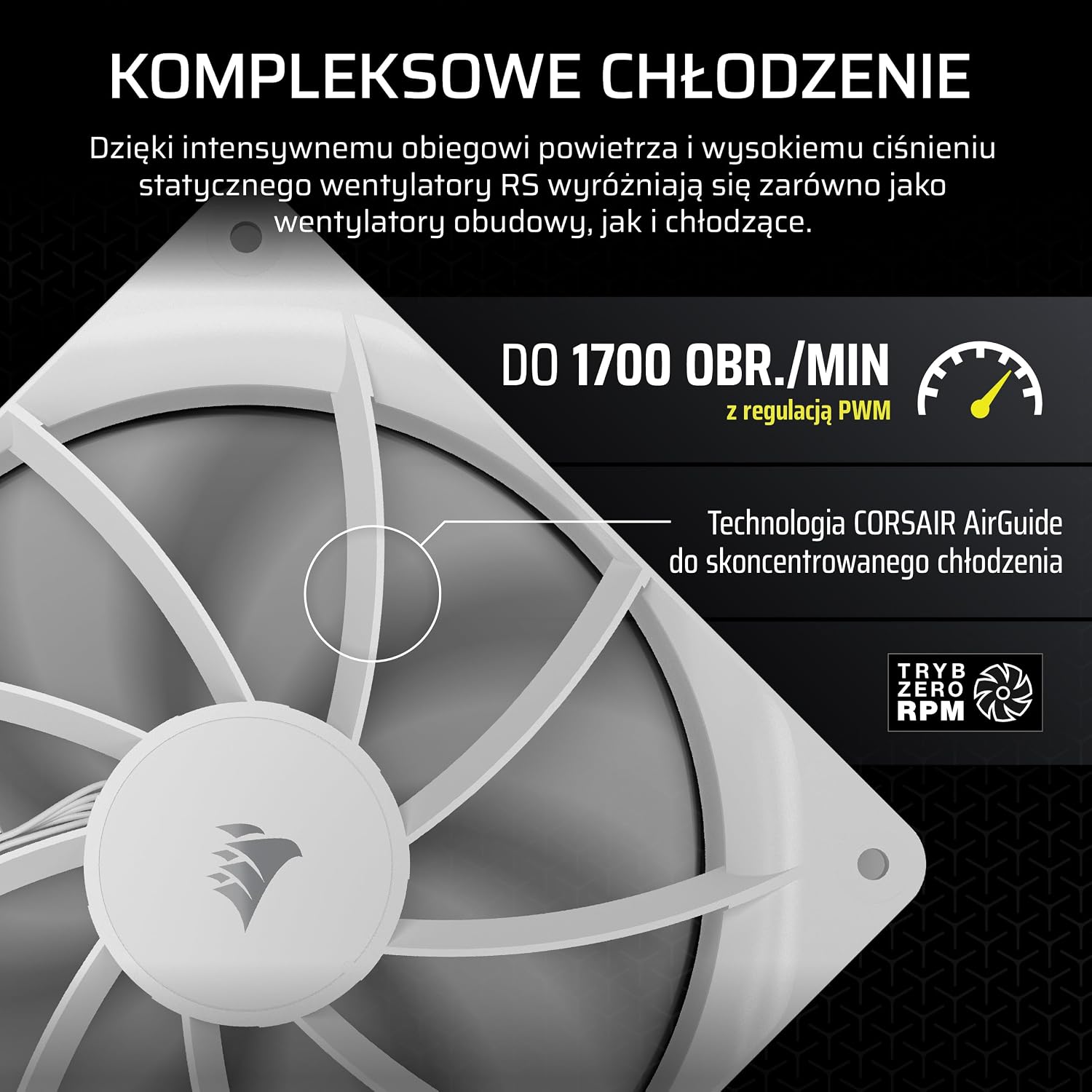 Thumbnail 4 de Corsair RS140 140 mm PWM, białe wentylatory do PC z łożyskiem magnetycznym, 2 szt.
