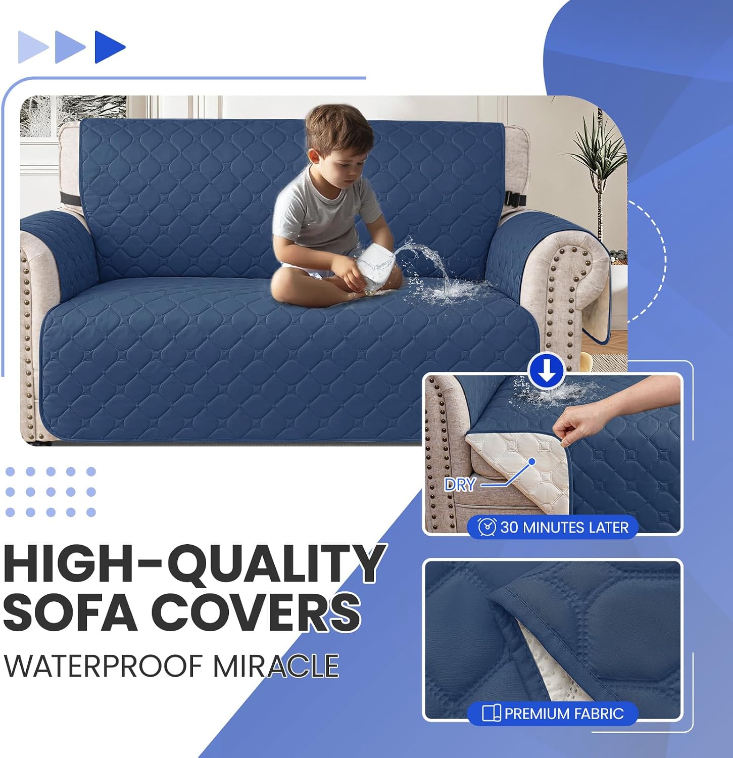 Thumbnail 4 de Ystyle Impermeable Funda Sofa 3 Plazas Azul Berlín