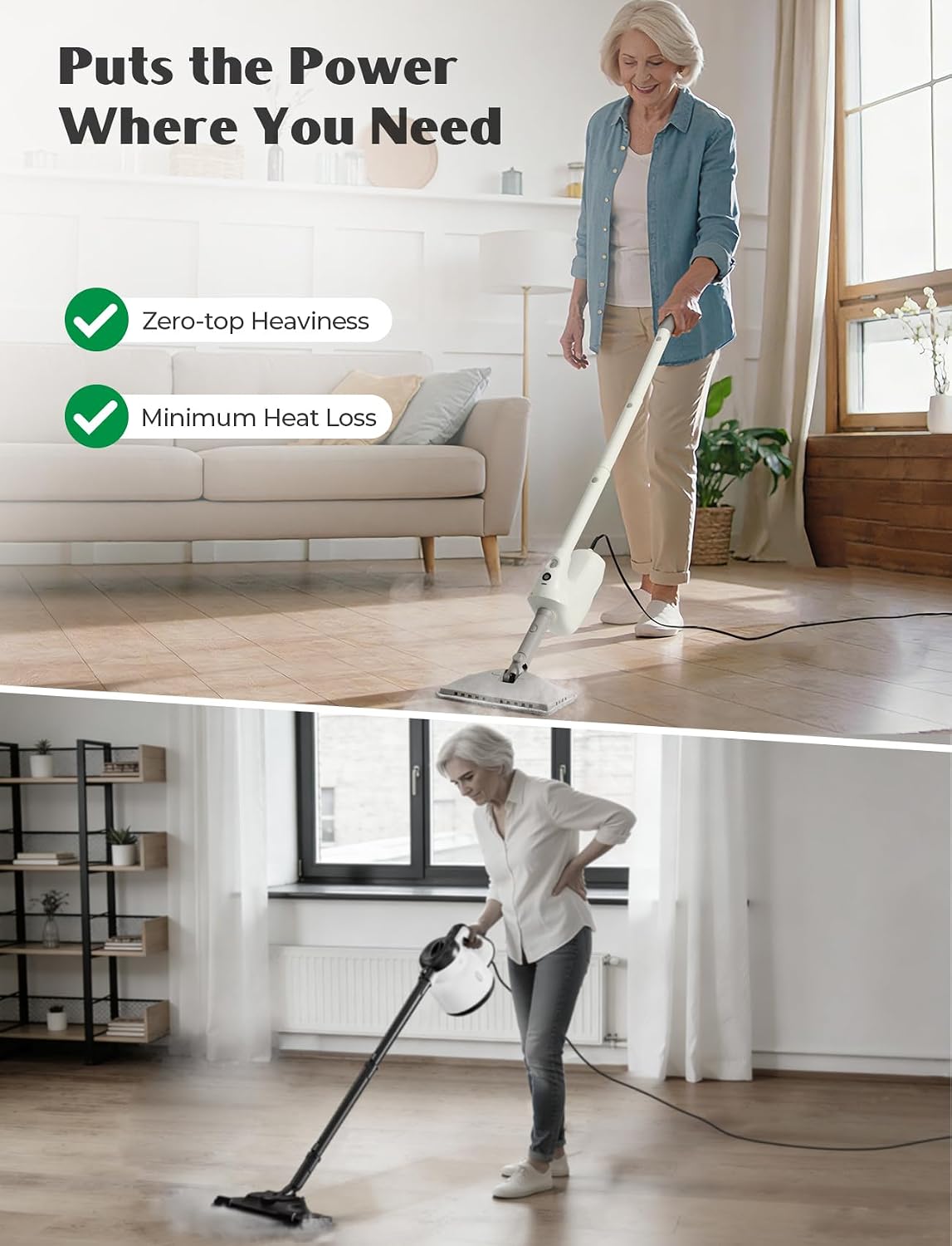 Detalle 2 de Upgraded steam mop with detachable handheld steamer (10-in-1) PureSwirlz, 350ml tank, 10s heat-up