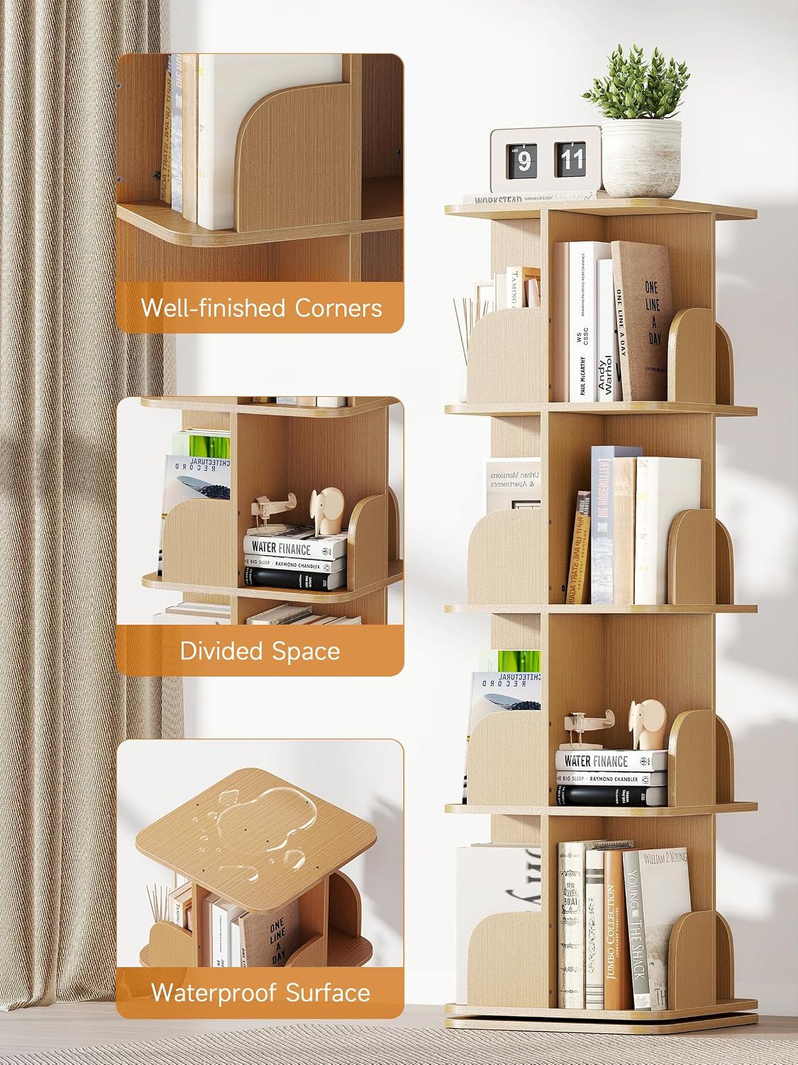 Thumbnail 4 de yeshine 4 Tier Rotating Bookshelf – Adjustable, 360° Swivel Corner Bookcase