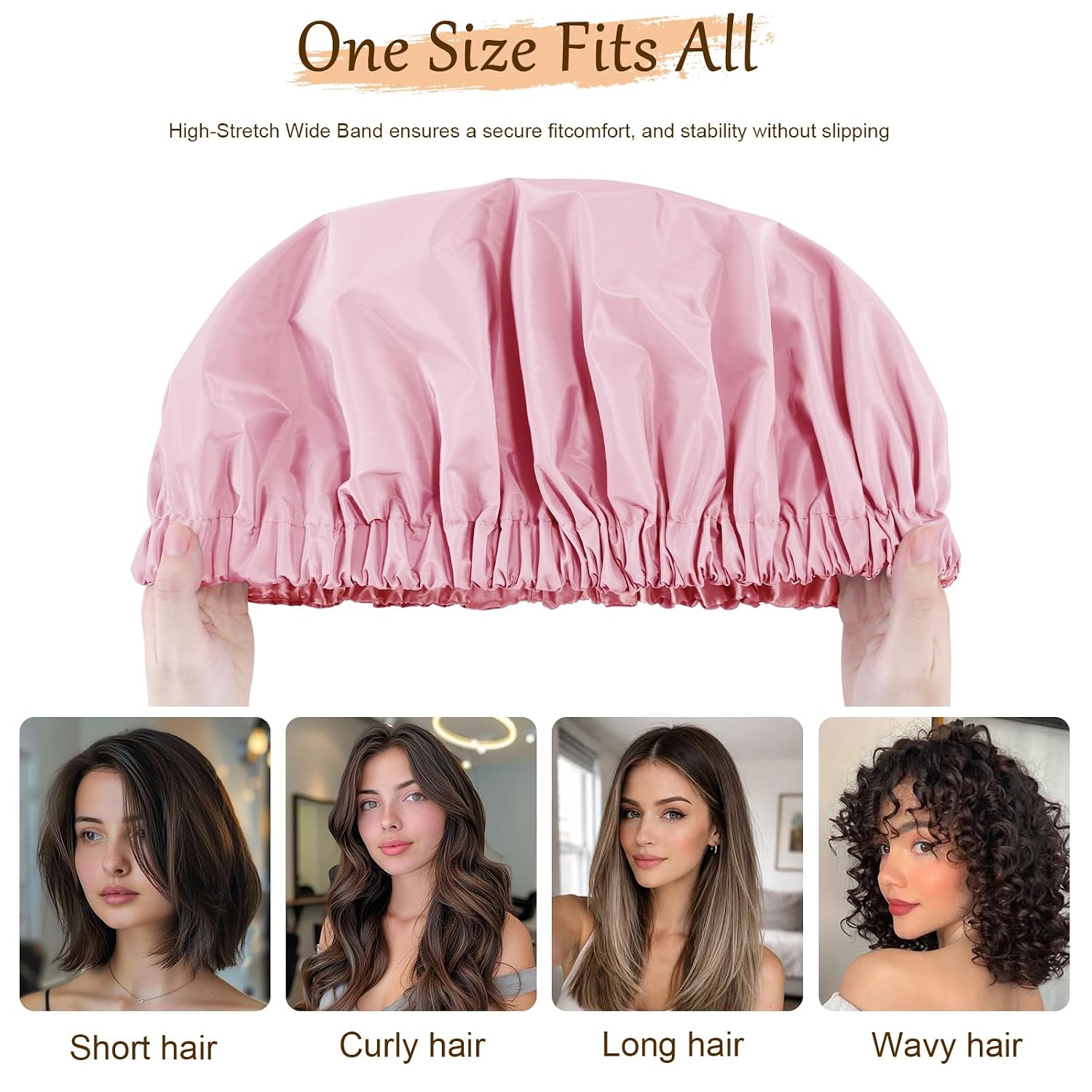Thumbnail 4 de Doitory Satin Lined Shower Cap for Women – Reusable Waterproof Hair Cap (Large, Pink)