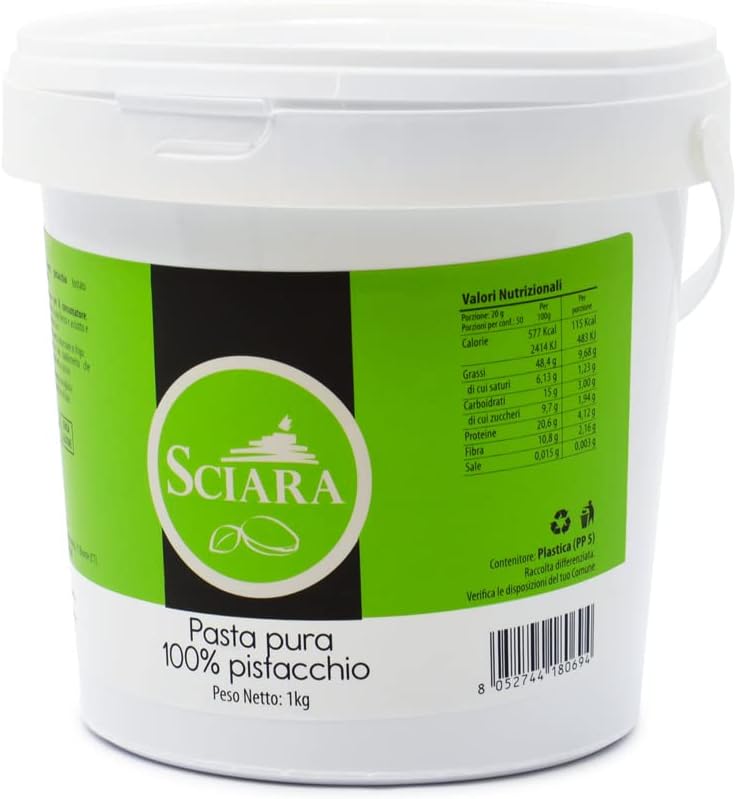 Sciara Crema di Pistacchio 100% Pura Senza Zucchero, Lattosio e Glutine (1 kg)