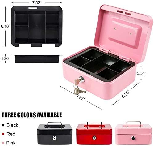 Detalle de xydled XYD-QX-KL-M-8009 Medium Pink Steel Cash Box with Key Lock