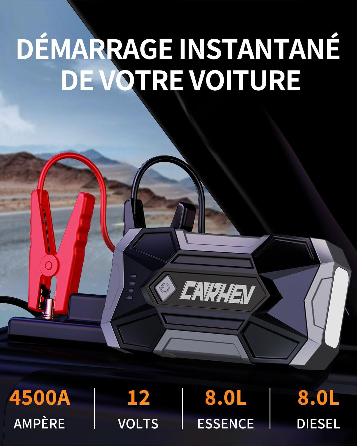 Detalle de CARHEV auto-accubooster 4500 A, 12 V voor benzine- en dieselmotoren tot 8,0 l