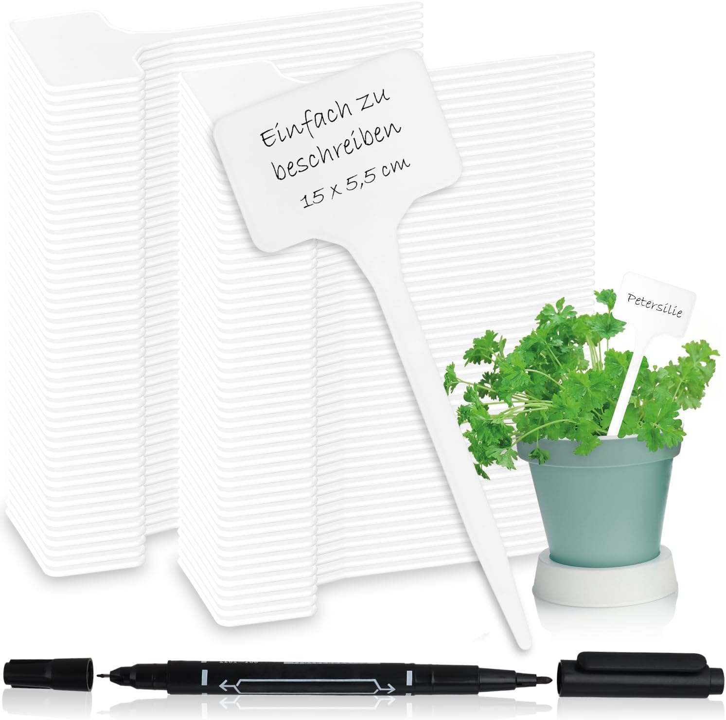 com-four 50x Etichette per Piante con Pennarello a Doppia Punta – Etichette a innesto 15 cm per giardino e interno