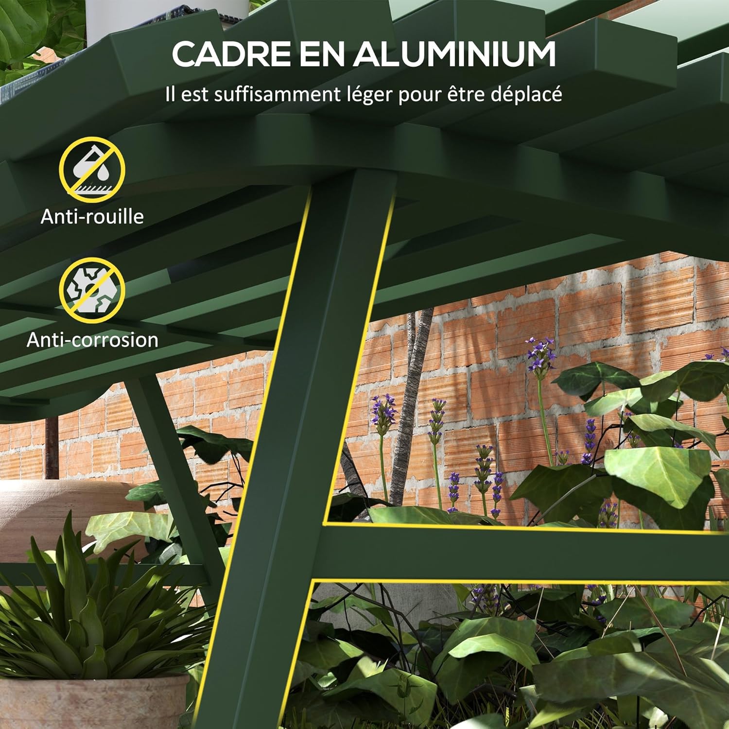Thumbnail 4 de Outsunny Banc de Jardin Banquette Extérieur 2 Places en Aluminium - Vert, 123 x 67 x 79 cm