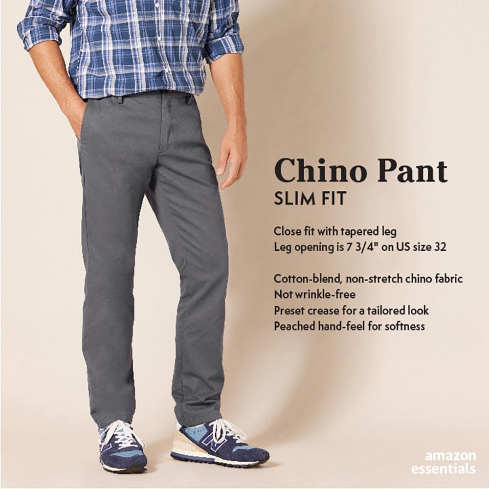 Thumbnail 1 de Amazon Essentials Herren Slim-Fit Chino mit knitterfreiem Finish, Light Grey (35W x 34L)