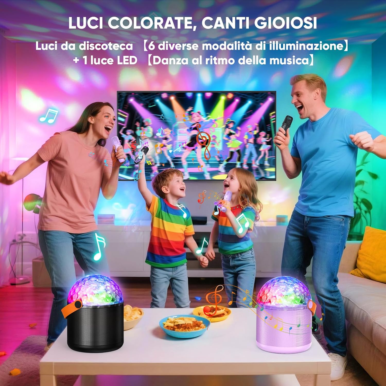 Thumbnail 1 de Dislocati karaoke per bambini e adulti con luci discoteca, altoparlante Bluetooth e microfono Bluetooth