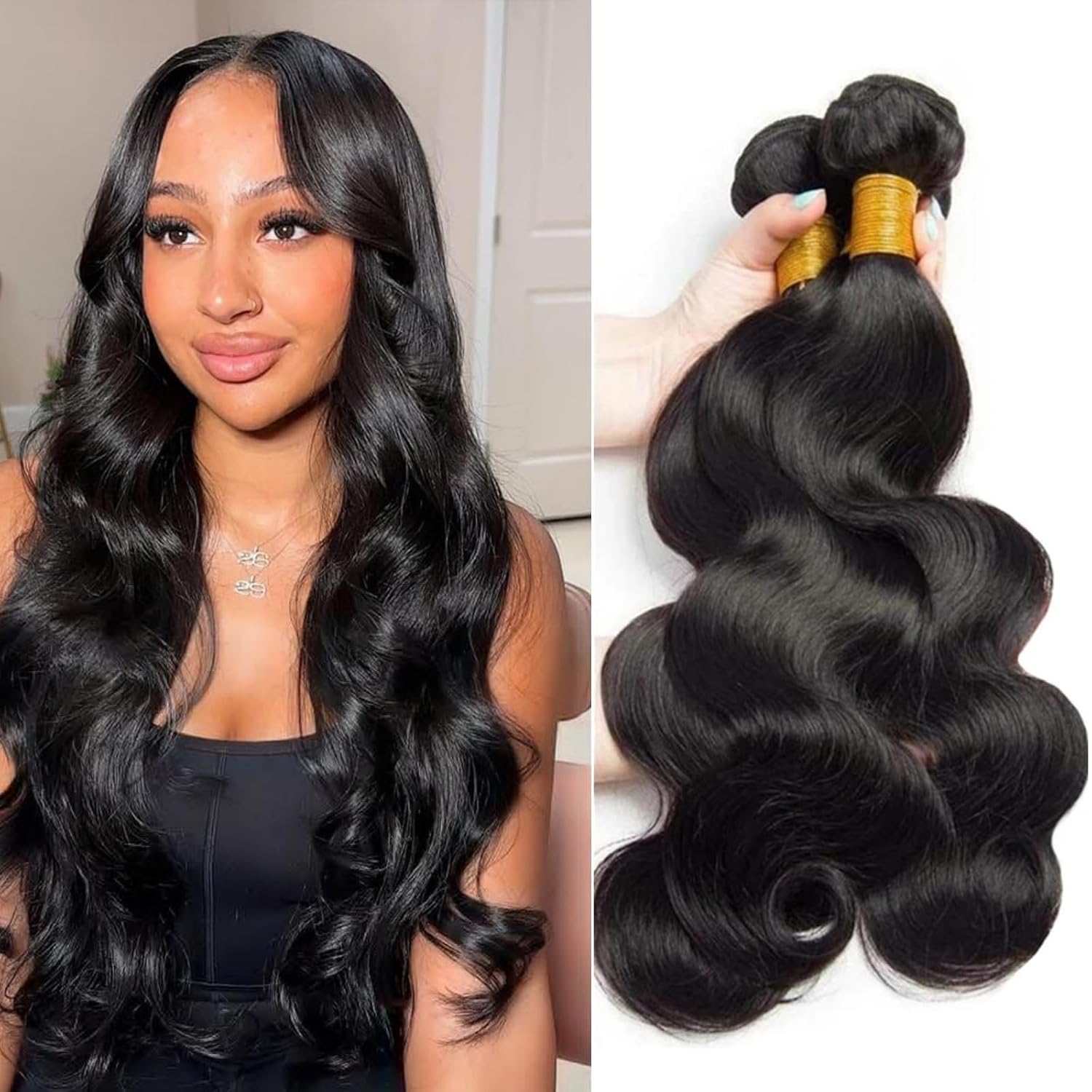 Detalle de SDDRSRA Body Wave Human Hair Bundles, 18, 20 & 22 Inch, Natural Black