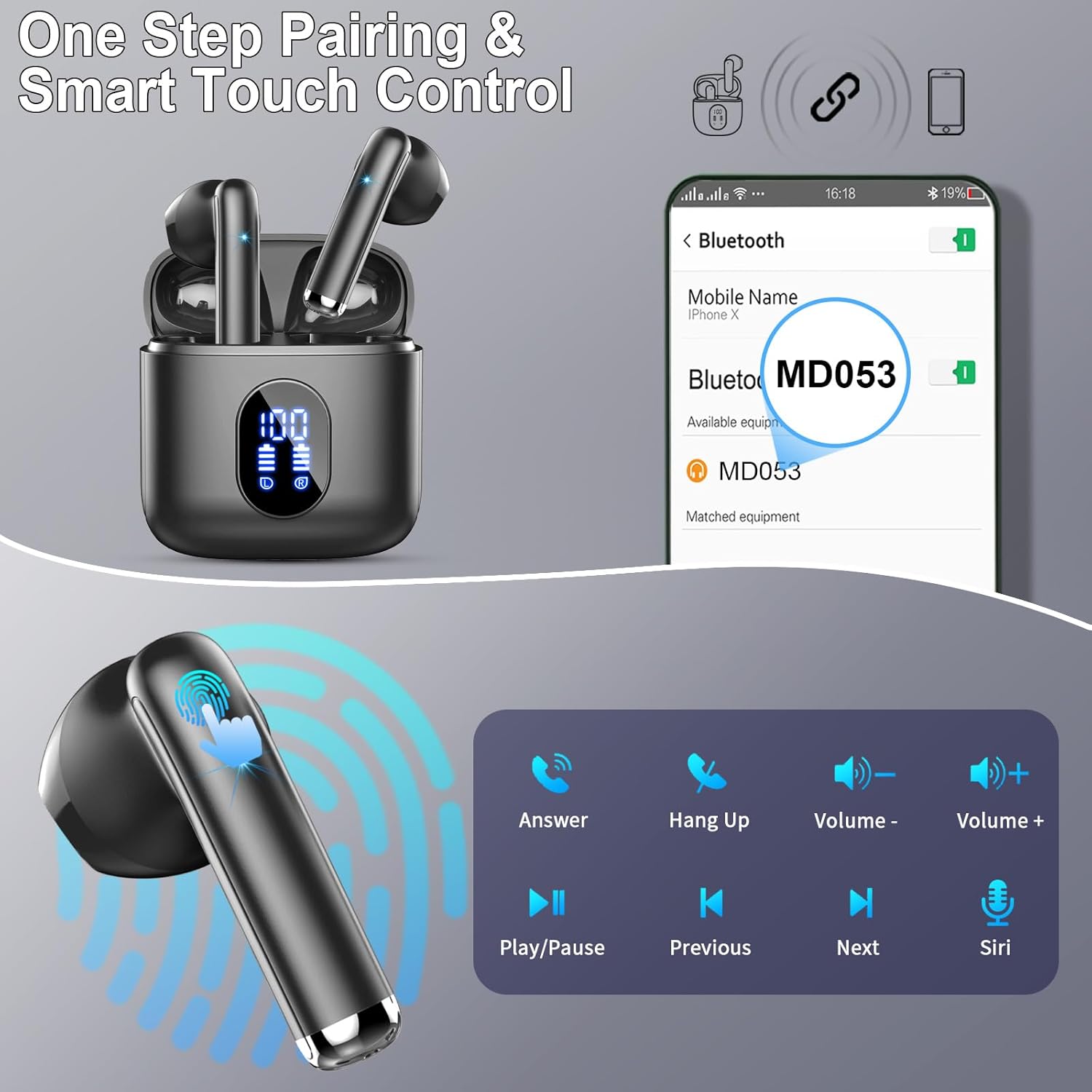 Detalle 2 de Écouteurs Bluetooth sans fil Bluetooth 5.4 avec ENC, HiFi stéréo et réduction de bruit (jusqu’à -48 dB) — 30 h, IP7
