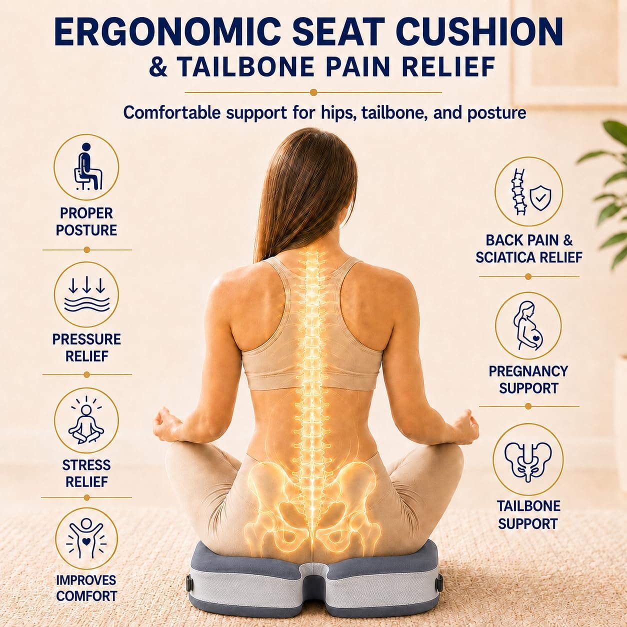 Detalle 2 de ZFUHWT Memory Foam Seat Cushion, 4.7-Inch Thick with Adjustable Straps
