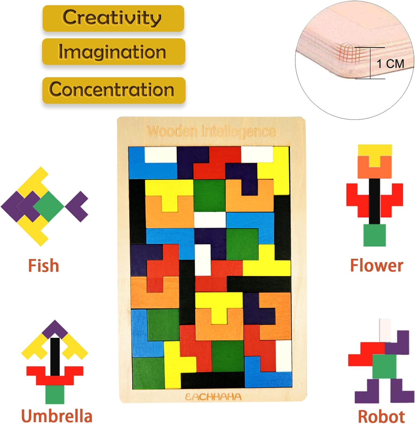 Detalle 2 de EACHHAHA 3 in 1 Wooden Intelligence Puzzles Set — Tangram toys 🧩