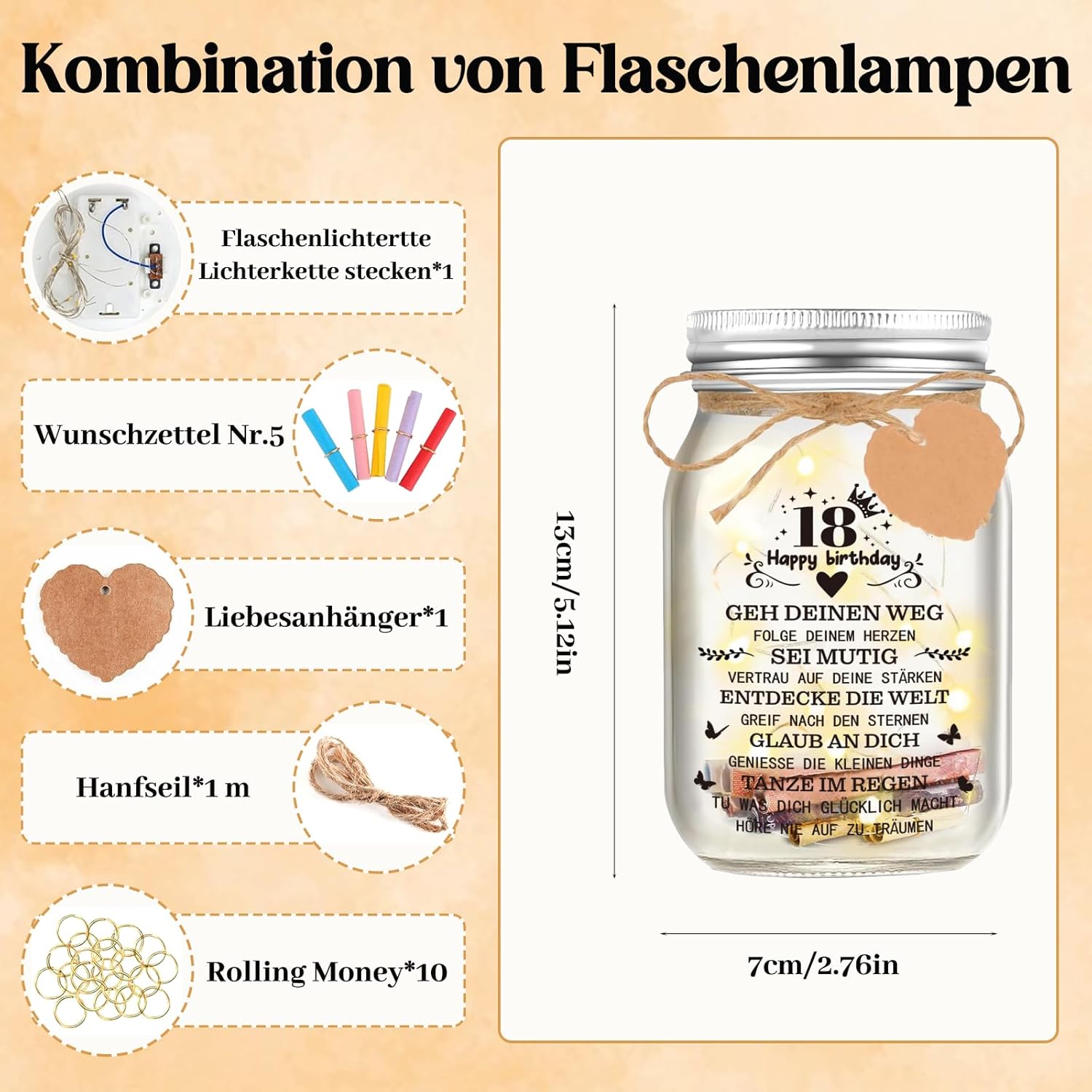 Thumbnail 2 de Hiipeefeel Geldgeschenk 18 Geburtstag Mädchen – LED-Flaschenlicht mit DIY-Inhalt