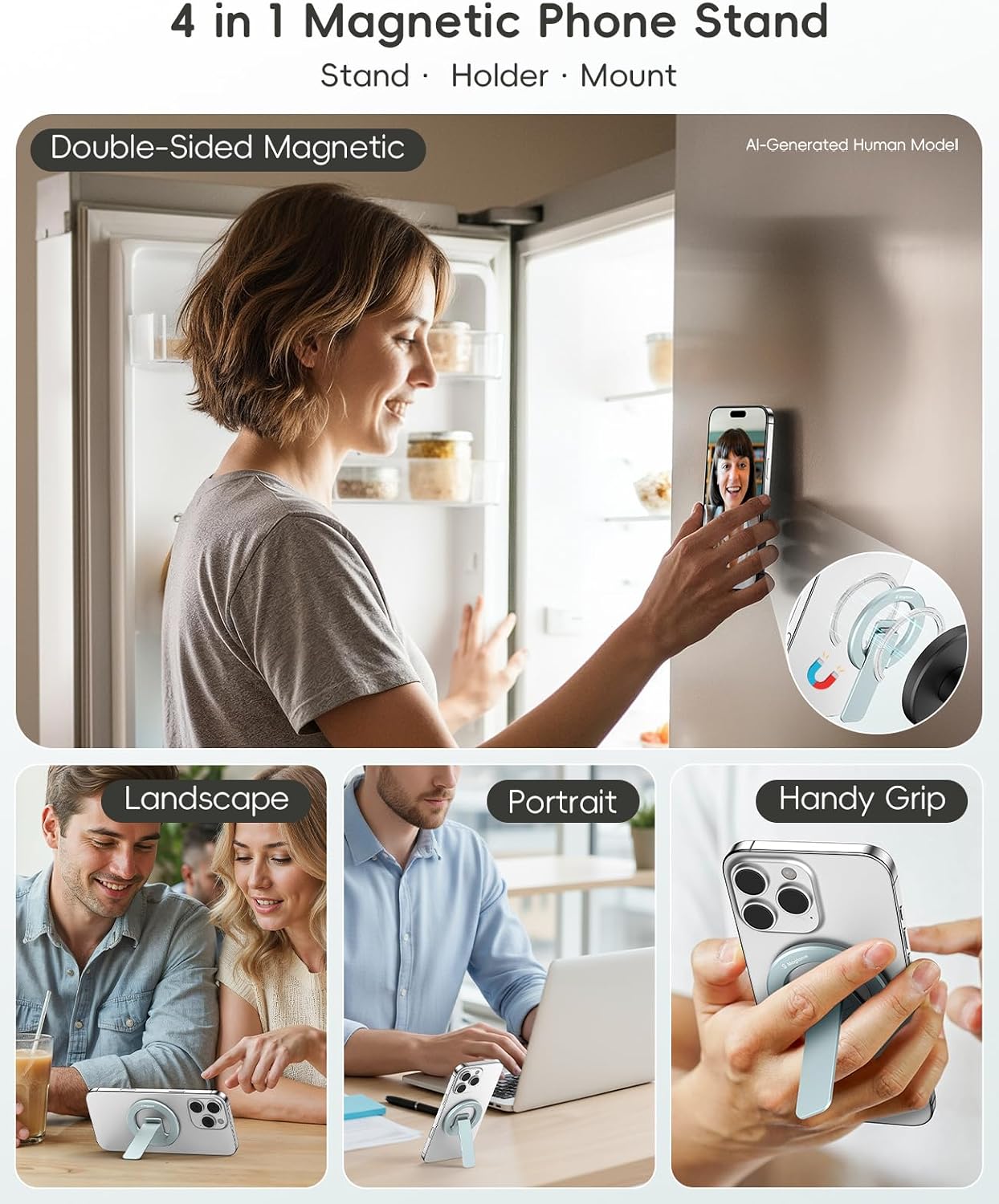 Detalle de Magtame Support magnétique pour téléphone – Double face, bureau magnétique et pliable – Bleu