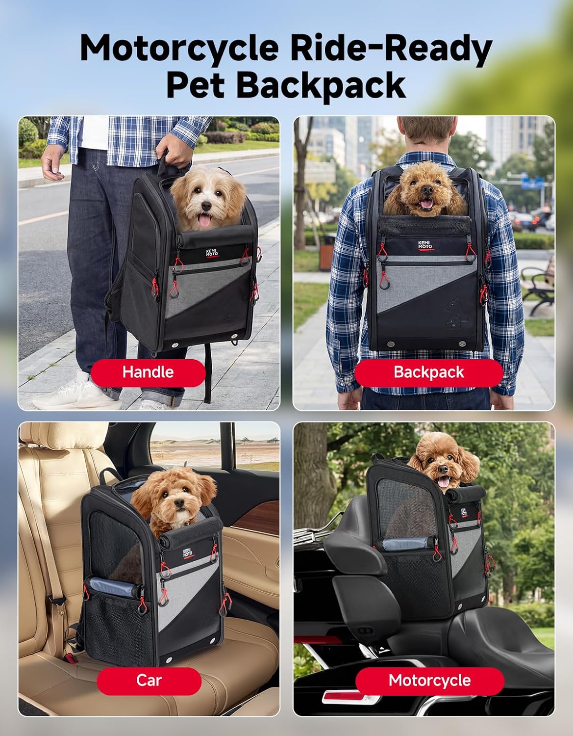 Thumbnail 6 de KEMIMOTO Motorcycle Dog Carrier Backpack for Small Pets (Under 17 lbs) with Anti-Escape Safety Clip
