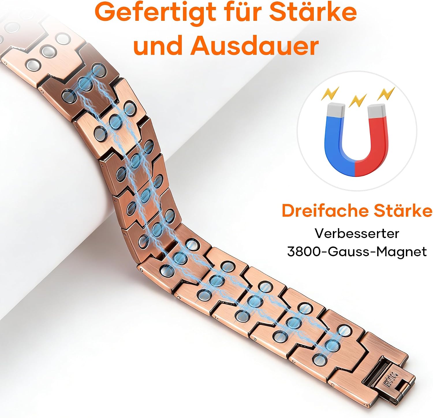 Thumbnail 2 de BOYUNSHI Kupferarmband für Herren mit 3 Magnetreihen – verstellbar mit Werkzeug und Geschenkbox
