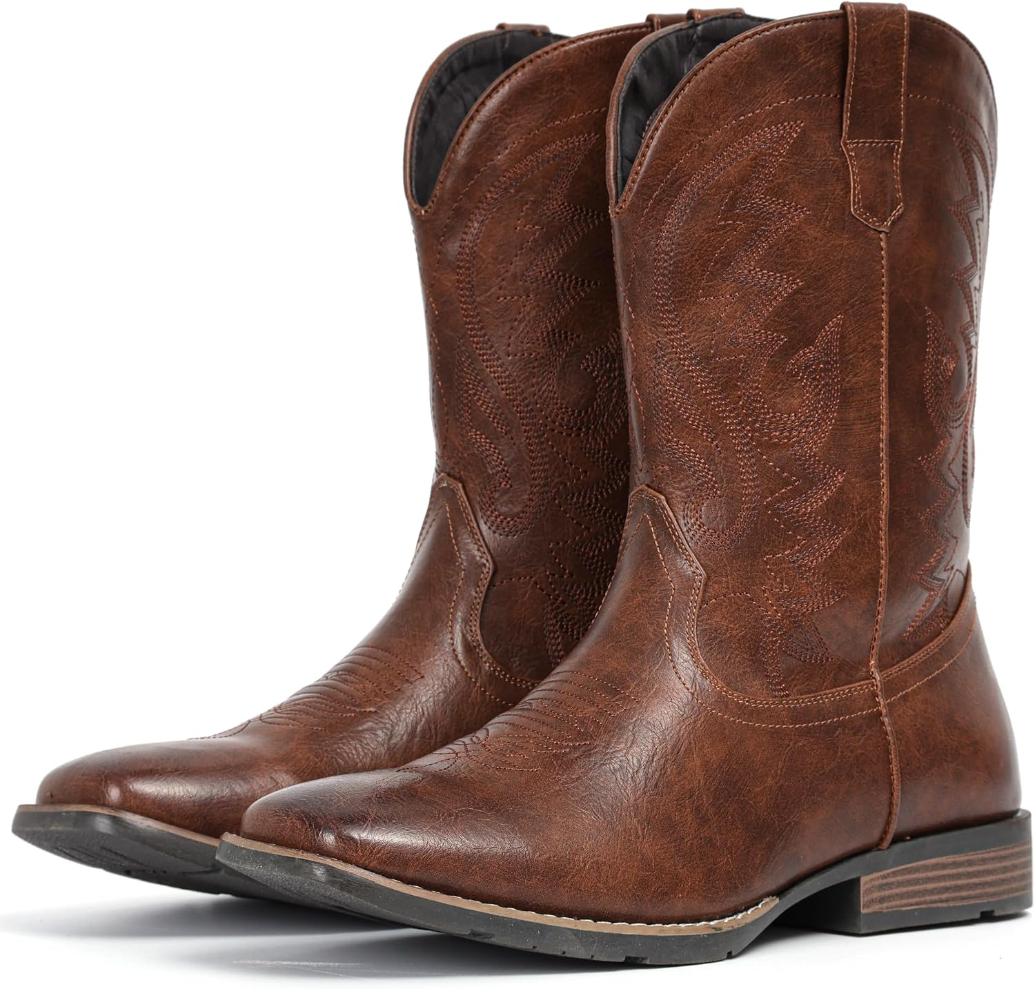 Detalle 1 de IUV Cowboy Boots for Men, Wide Square Toe, Embroidered Western Style