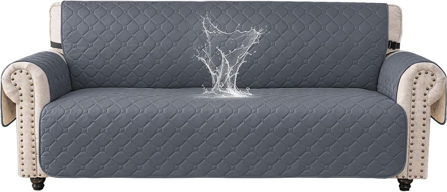 Detalle de Ystyle Copridivano impermeabile 3 posti con braccioli, trapuntato antischizzo e antiscivolo grigio scuro