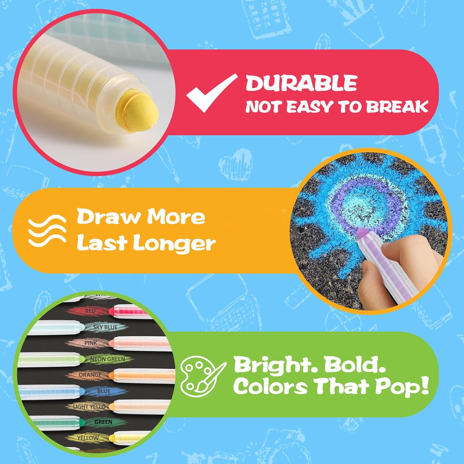 Thumbnail 3 de Dustless Chalk for Kids Indoor Chalkboard – 12-Color Washable Chalk Set with Protective Box
