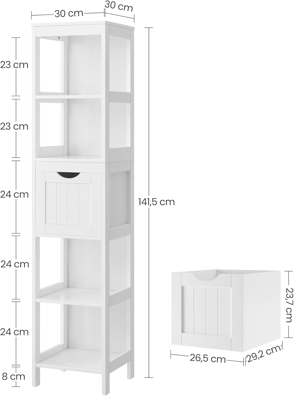 Detalle de VASAGLE Armario Alto de Baño con Cajones y Estantes