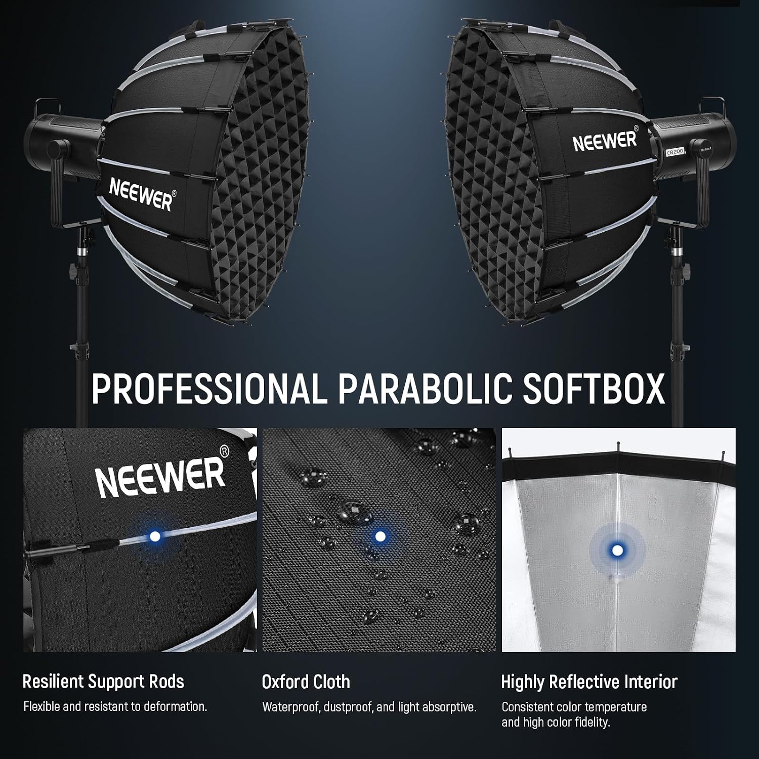 Detalle de NEEWER Parabolic Softbox Kit (23.6in) with Bowens Mount + Diffusion Layers