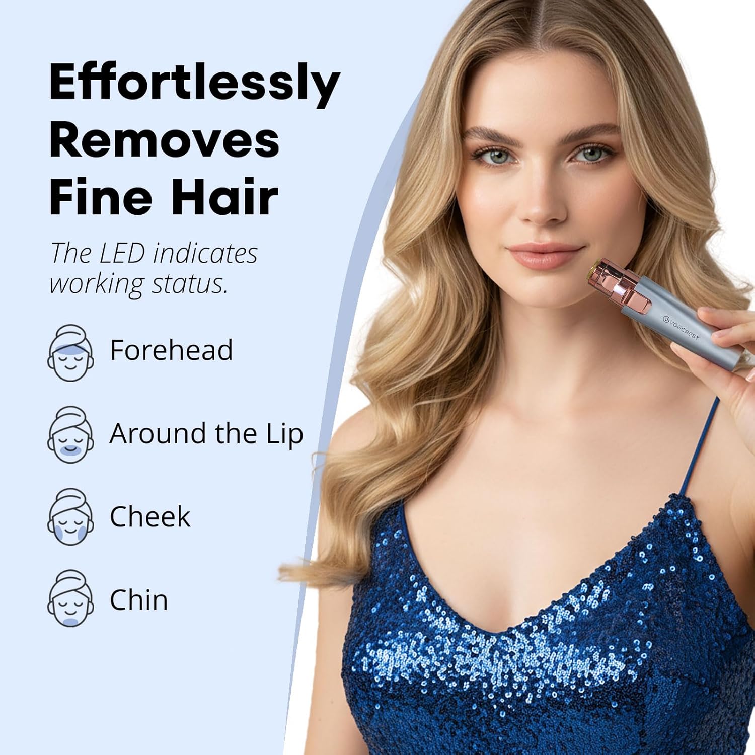 Thumbnail 2 de VG VOGCREST Tondeuse visage et sourcils pour femme (Bleu) – douce, précise et indolore sur le repousse