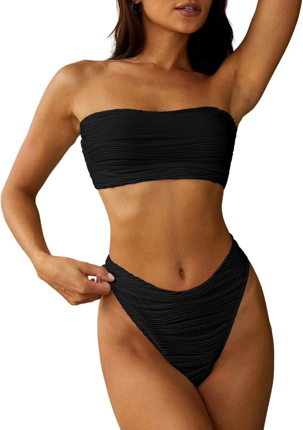 Detalle de ZAFUL Women Strapless Textured Bandeau Bikini 2-Piece Swimwear