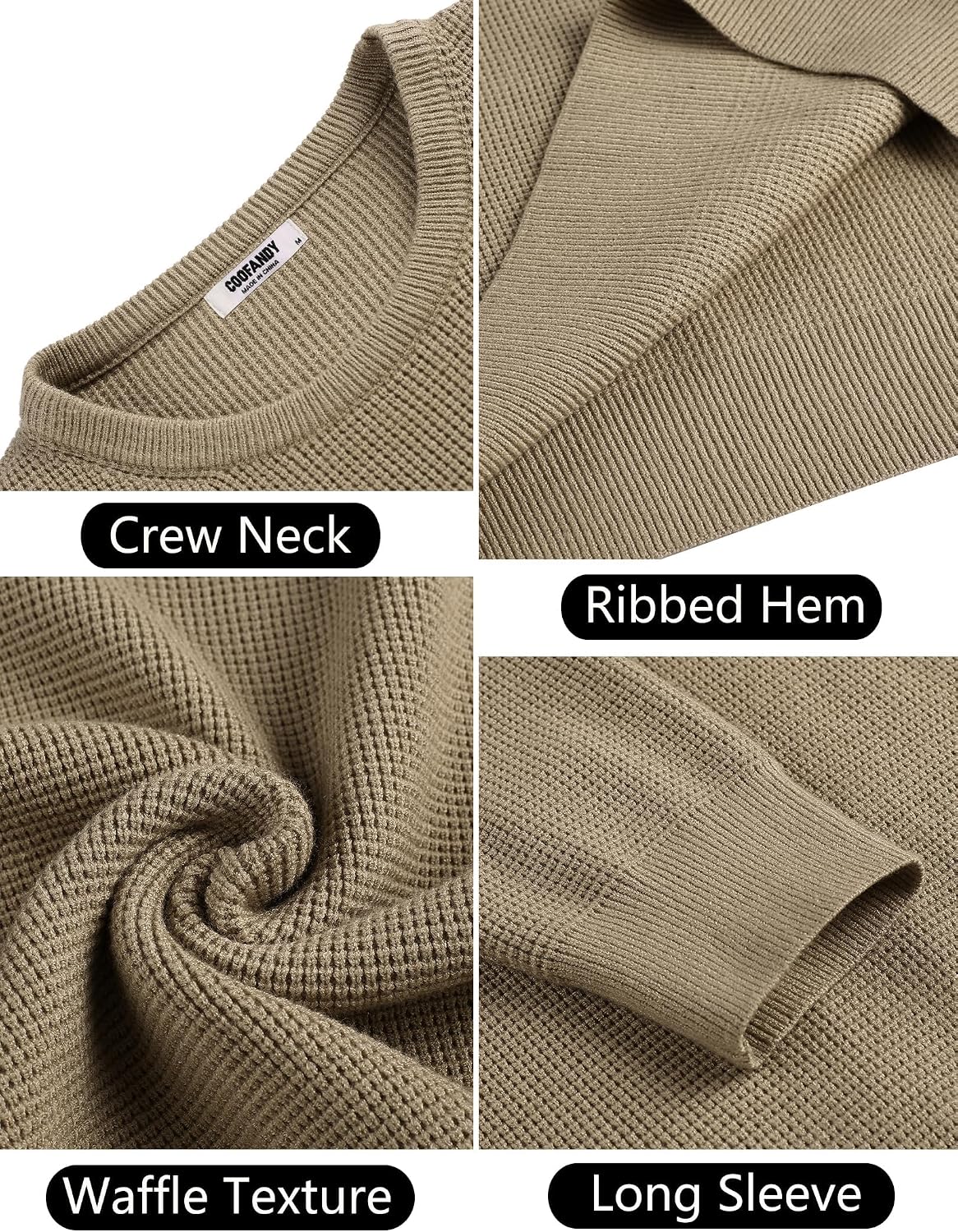Detalle de COOFANDY Pull Homme à Col Rond — tricot gaufré, hiver élégant et polyvalent