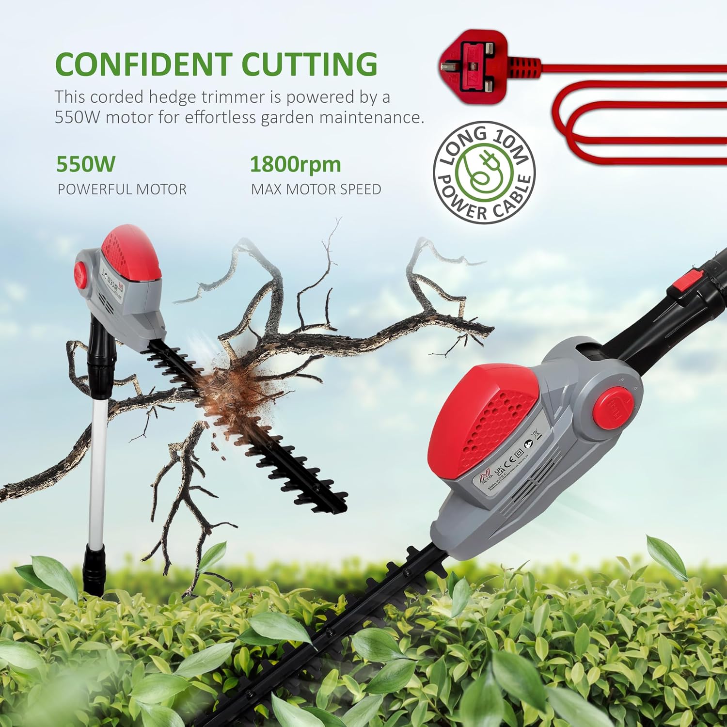 Thumbnail 1 de NETTA Pole Hedge Trimmer Long Reach (550W) – telescopic 2.7m electric hedge trimmer with 135° adjustable head