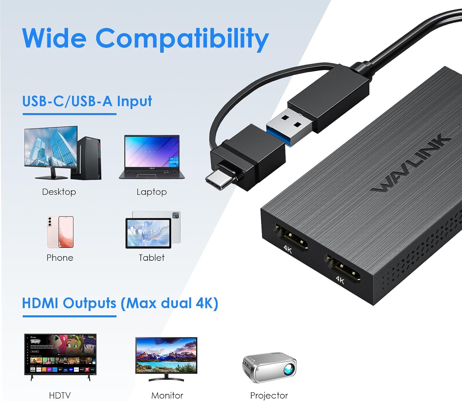 Thumbnail 3 de WAVLINK USB 3.1/USB‑C zu Dual‑HDMI Adapter mit DisplayLink für bis zu zwei 4K‑Monitore (60 Hz)