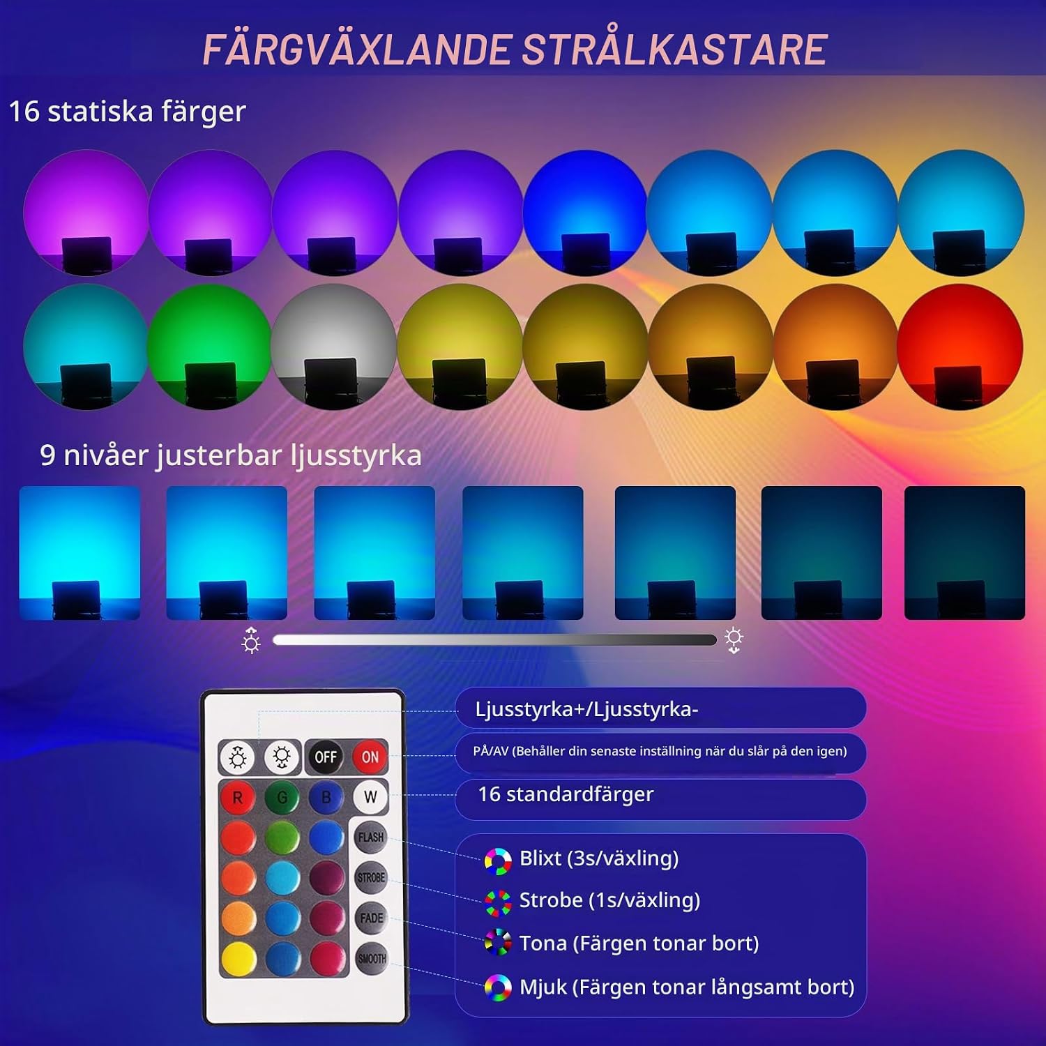 Detalle 2 de Fosingut Eclairage de Sécurité LED RGB-strålkastare, 100 W, 6-pack med fjärrkontroll
