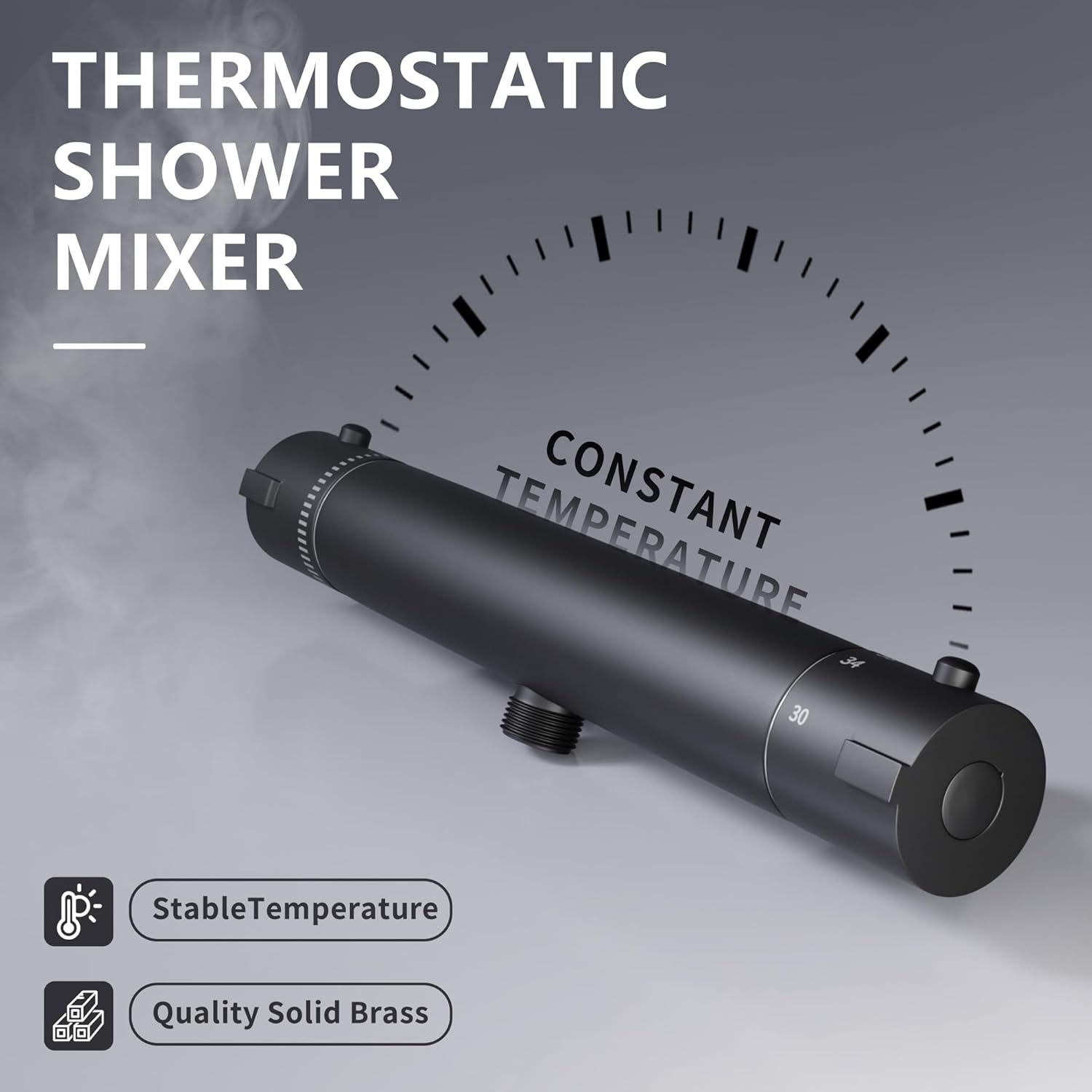 Thumbnail 1 de MORADO Miscelatore Doccia Termostatico Nero da Muro con Blocco di Sicurezza a 38°, forma rotonda