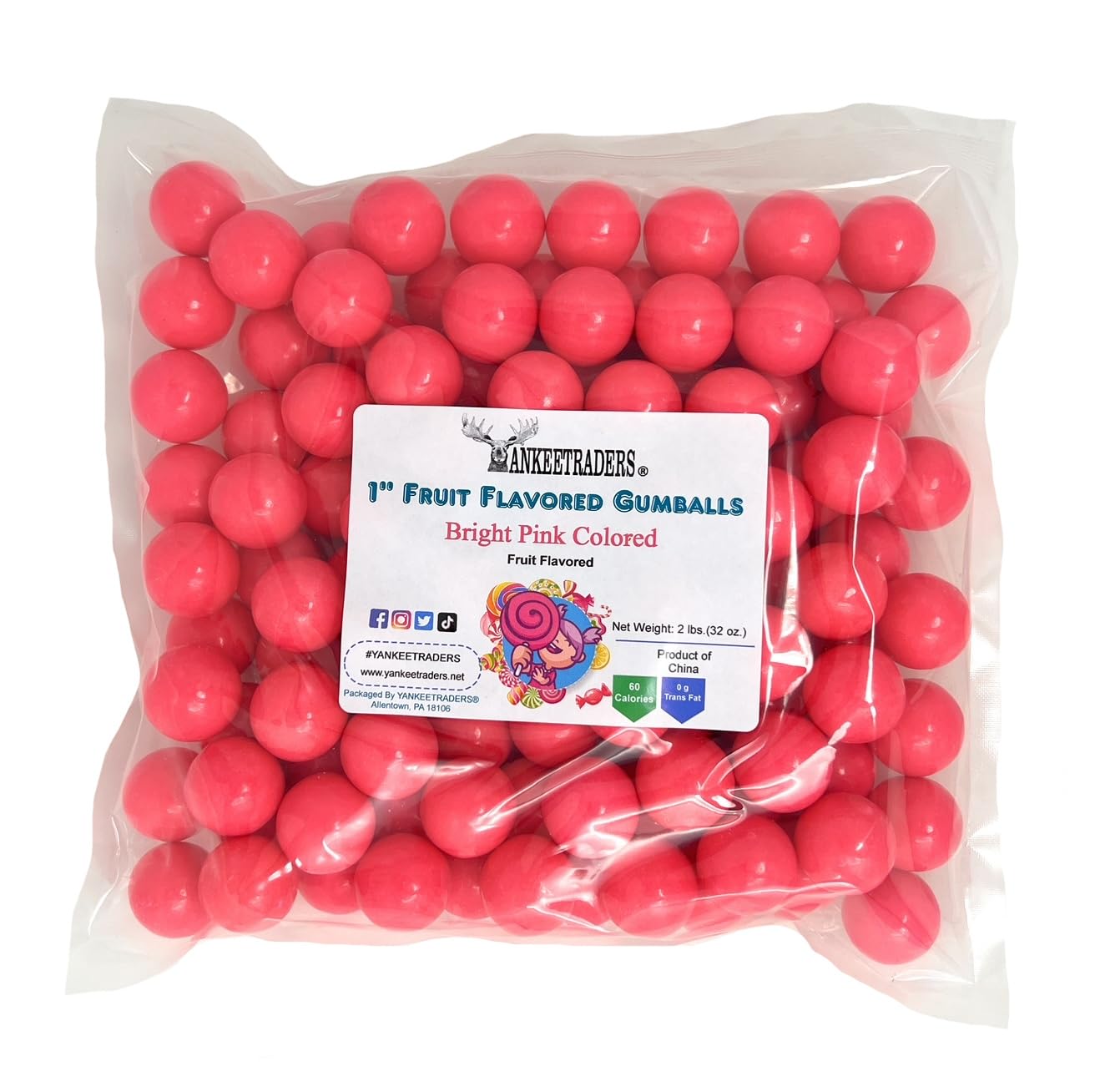 Detalle de YANKEETRADERS Bright Pink 1-Inch Fruit-Flavored Gumballs, 2 Pounds