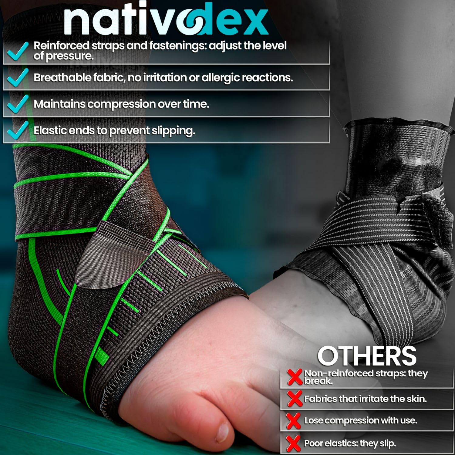 Thumbnail 3 de NativoDex Ankle Support Brace – Adjustable Ankle Compression for Sprains, Plantar Fasciitis, Achilles Tendonitis