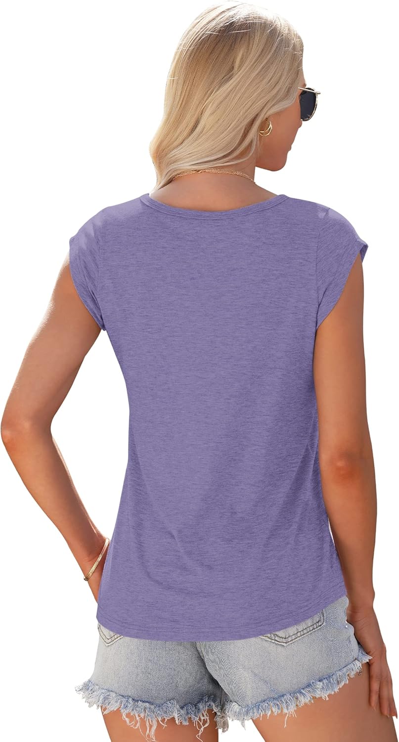 Detalle de WNEEDU Damen Sommer T-Shirt mit V-Ausschnitt – leicht, luftig und vielseitig